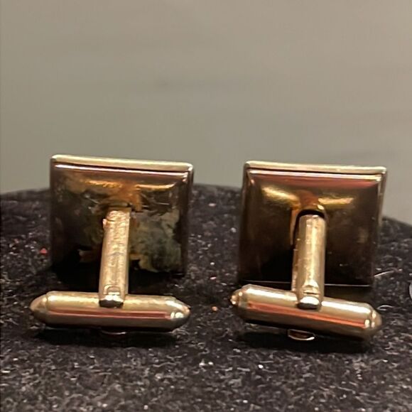 Vintage-1950s-1” square gold/silver tone Caduceus medical bullet back cuff links - Picture 11 of 14